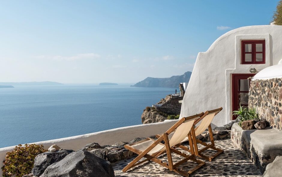 The terrace at one of Cycladica's villas on Santorini